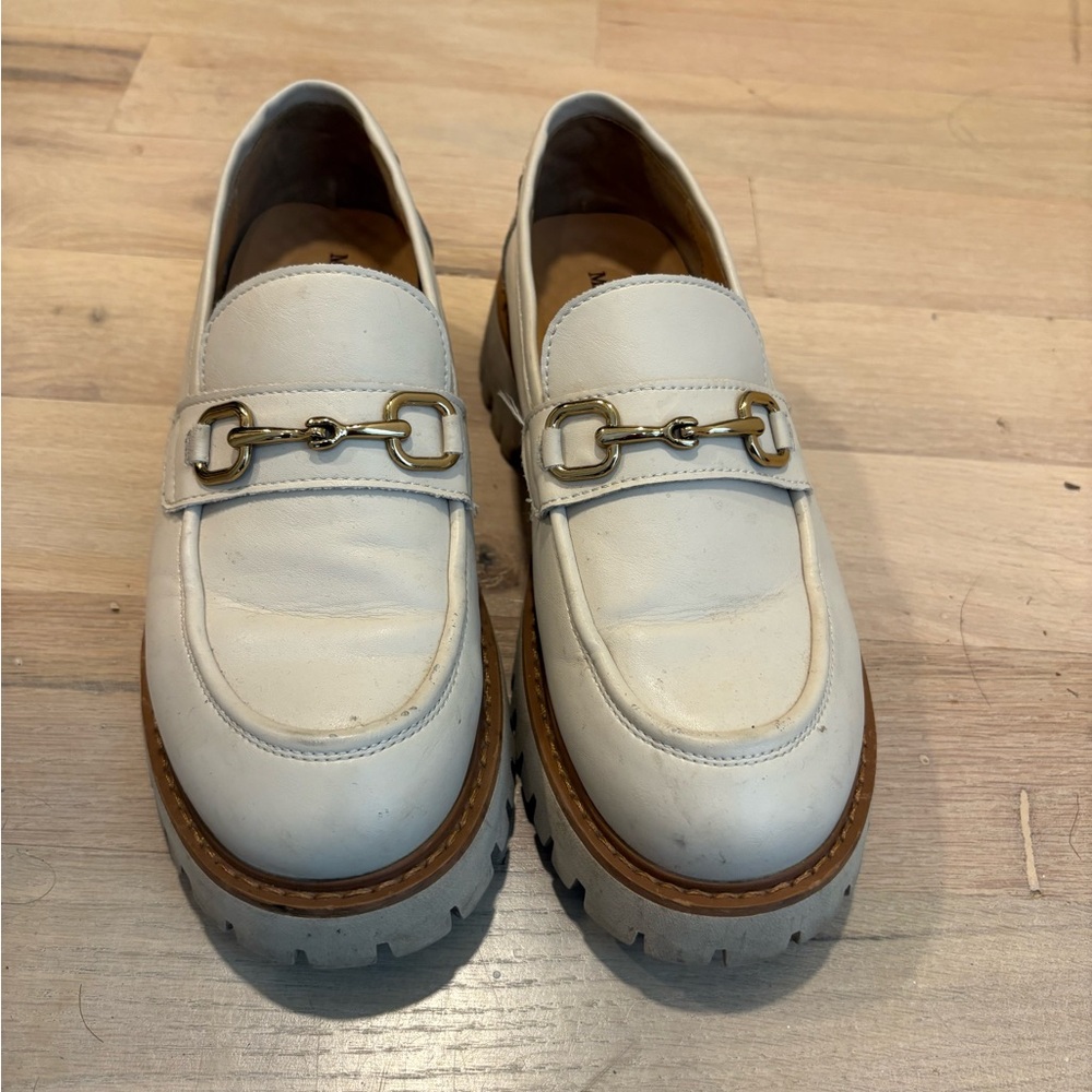 White Loafers with Gold Buckle